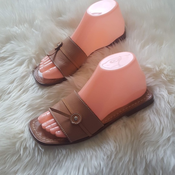 flat leather slide sandals